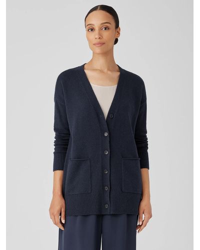 Eileen Fisher Cotton And Recycled Cashmere V-neck Cardigan - Blue