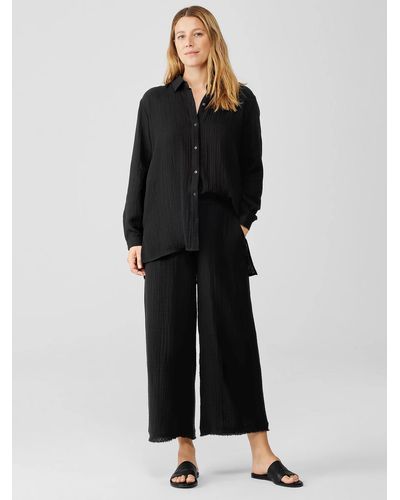 Eileen Fisher Organic Cotton Gauze Wide-leg Pant - Black