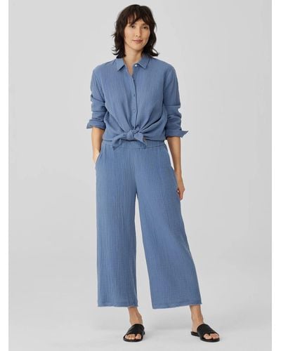 Eileen Fisher Organic Cotton Gauze Wide-leg Pant - Blue