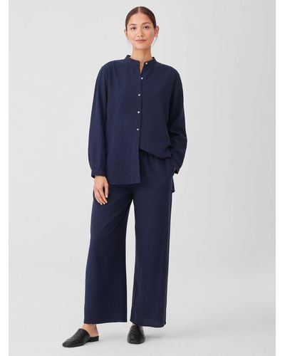 Eileen Fisher Mini Check Crepe Wide-leg Pant - Blue