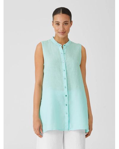 Eileen Fisher Garment-dyed Organic Handkerchief Linen Sleeveless Shirt - Blue