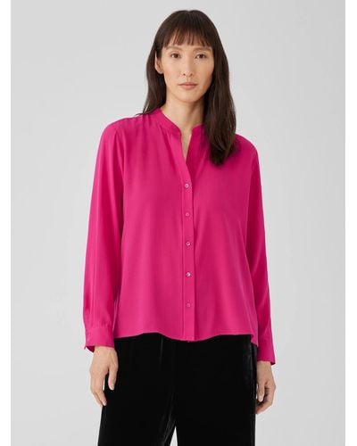 Eileen Fisher Silk Georgette Crepe Shirred-back Shirt - Pink
