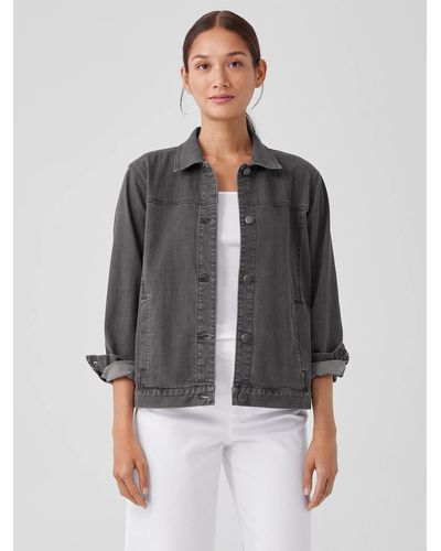 Eileen Fisher Organic Cotton Stretch Classic Collar Jacket - Gray