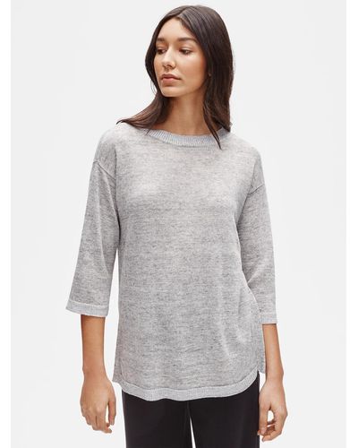 Eileen Fisher Silk Organic Cotton Round Neck Cardigan - Gray