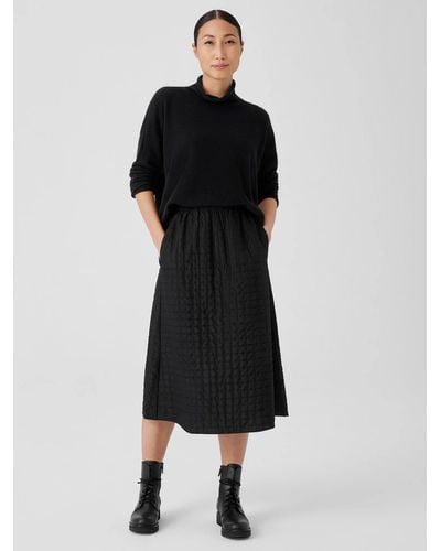 Eileen Fisher Silk Habutai Quilted A-line Skirt - Black