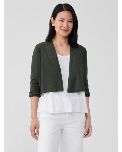 Eileen Fisher Organic Linen Cotton Jersey Cropped Cardigan - Green