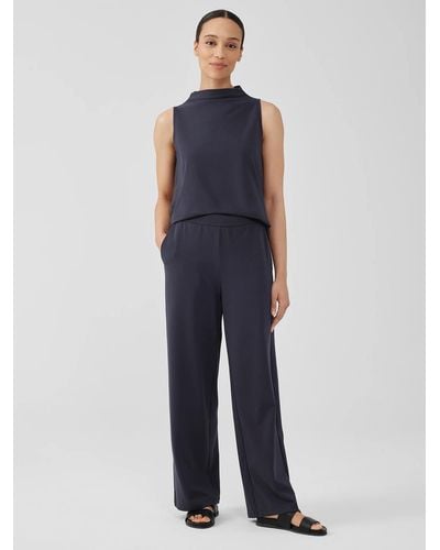 Eileen Fisher Pima Cotton Stretch Jersey Wide-leg Pant - Blue