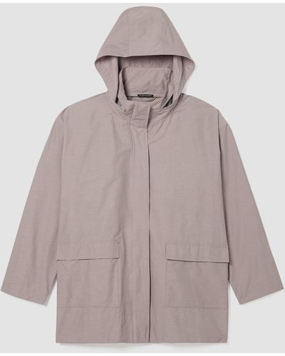 Eileen Fisher Light Cotton Nylon Stand Collar Coat - Gray