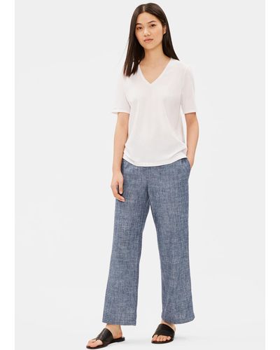Eileen Fisher Hemp Organic Cotton Chambray Straight Pant - Blue