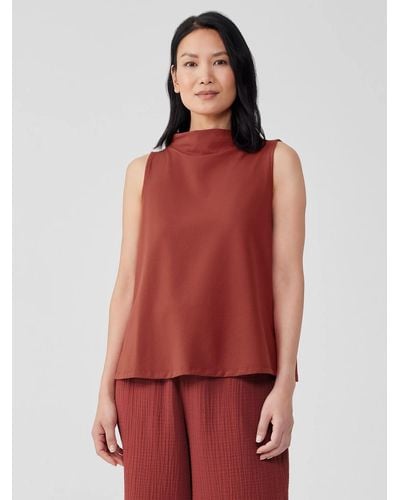 Eileen Fisher Pima Cotton Stretch Jersey Funnel Neck Tank - Red