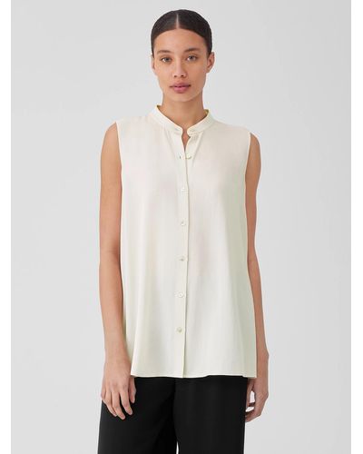 Eileen Fisher Silk Georgette Crepe Sleeveless Shirt - White