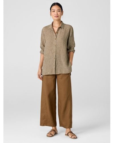 Eileen Fisher Puckered Organic Linen Classic Collar Shirt - Natural