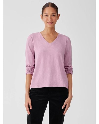 Eileen Fisher Organic Cotton Slub V-neck Top - Pink