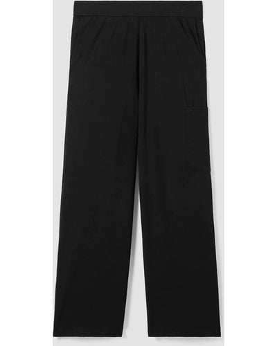 Eileen Fisher Pima Cotton Stretch Jersey Wide-leg Pant With Pockets - Black