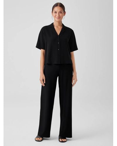 Eileen Fisher Washable Stretch Crepe High-waisted Wide Pant - Black