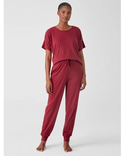 Eileen Fisher Organic Cotton Interlock Jogger Sleep Pant - Red