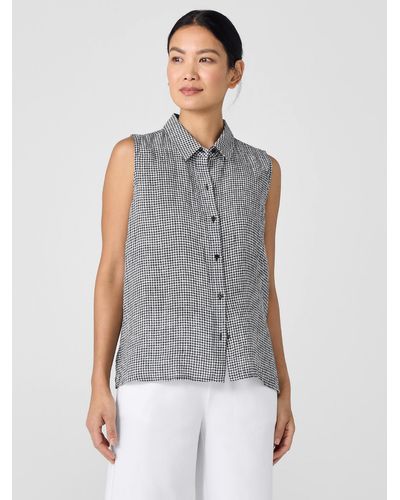 Eileen Fisher Organic Handkerchief Linen Sleeveless Shirt - Black
