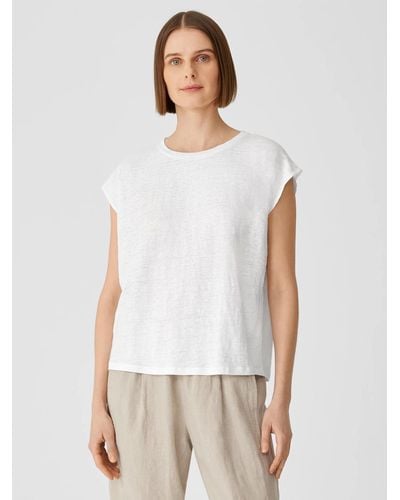 Eileen Fisher Organic Linen Jersey Shirred-back Top - White
