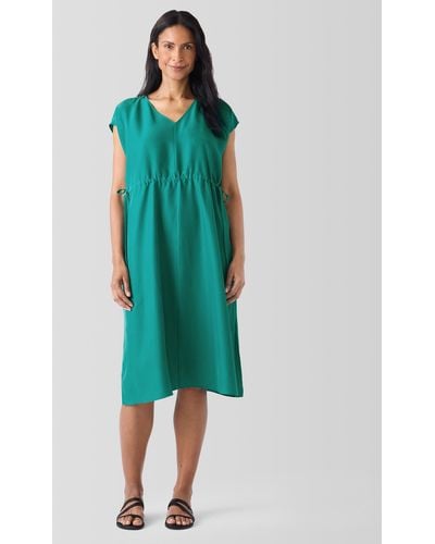 Eileen Fisher Washed Silk V-neck Dress - Green