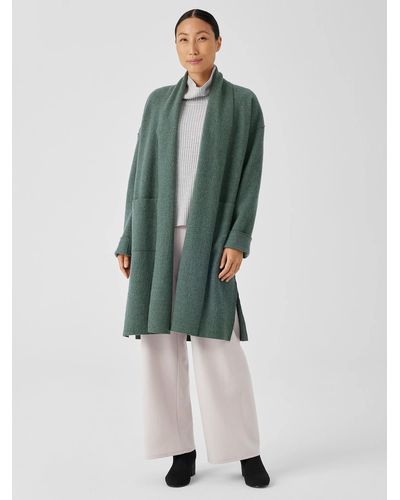 Eileen Fisher High Collar Coat - Green