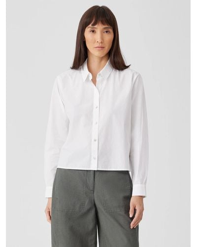 Eileen Fisher Washed Organic Cotton Poplin Classic Collar Short Shirt - White