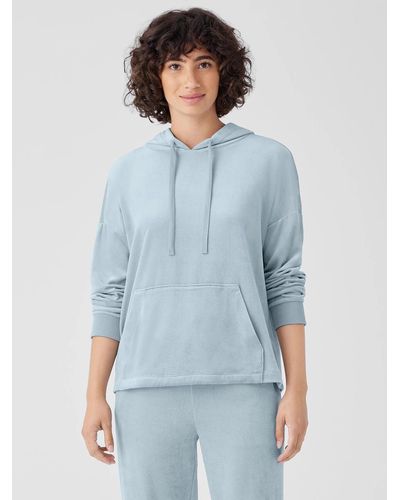 Eileen Fisher Cozy Velour Knit Hooded Top - Blue