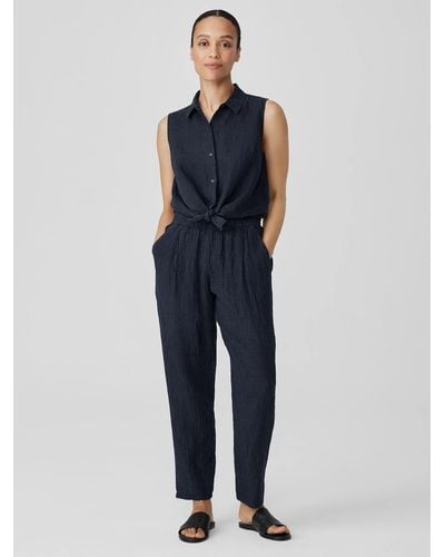 Eileen Fisher Puckered Organic Linen Tapered Pant - Blue