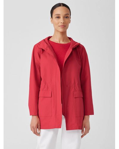 Eileen Fisher Light Cotton Nylon Hooded Coat - Red