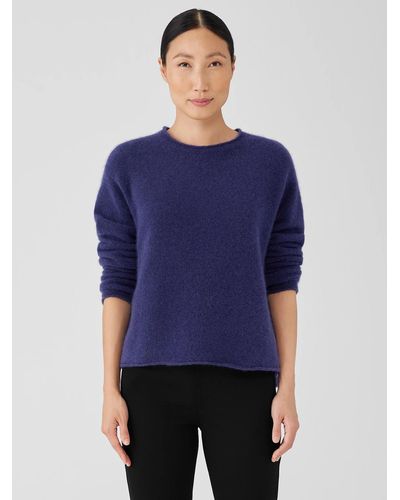 Eileen Fisher Cashmere Silk Bliss Crew Neck Top - Blue