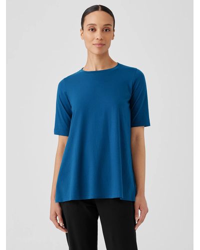 Eileen Fisher Organic Pima Cotton Jersey Long Tee - Blue