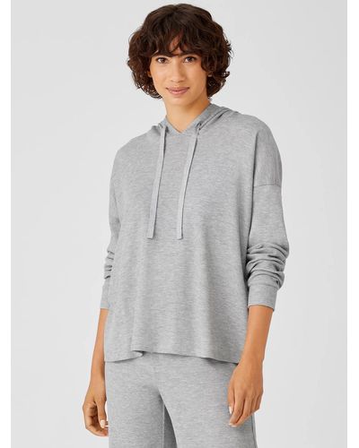 Eileen Fisher Cozy Waffle Knit Hooded Top - Gray