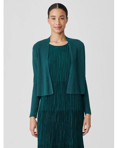 Eileen Fisher Organic Linen Cotton Airy Tuck Cropped Cardigan - Green