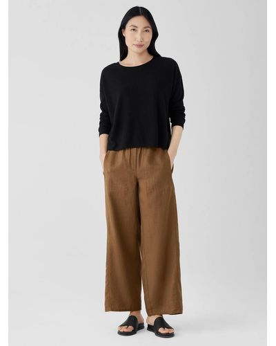 Eileen Fisher Organic Linen Wide Trouser Pant - Brown