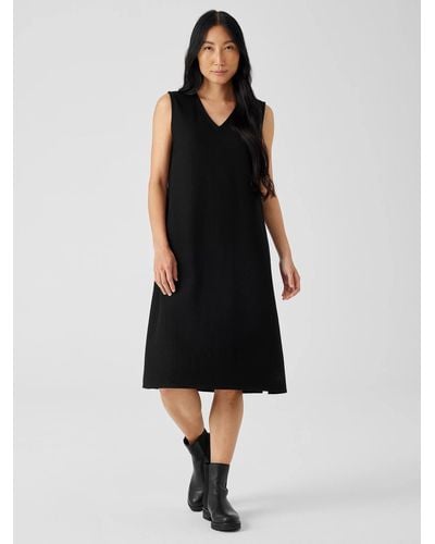 Eileen Fisher Boiled Wool Jersey V-neck Dress - Black