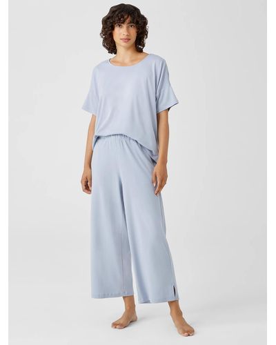 Eileen Fisher Cozy Organic Cotton Interlock Wide-leg Pant - Blue
