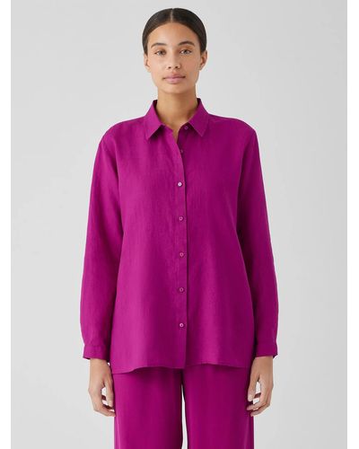 Eileen Fisher Organic Handkerchief Linen Classic Collar Shirt - Purple