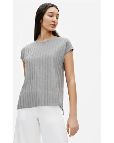 Eileen Fisher Wide Rib Stretch Crew Neck Top - Gray