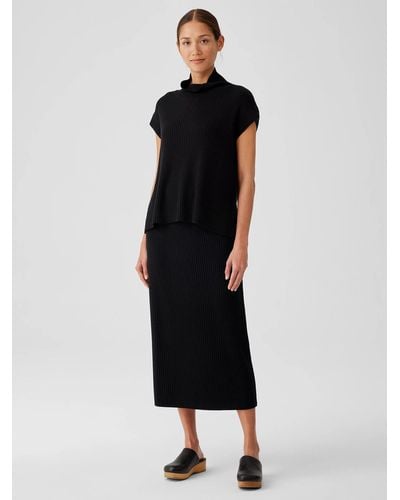 Eileen Fisher Merino Slim Pencil Skirt In Regenerative Wool - Black