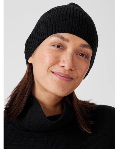 Eileen Fisher Merino Thermal Rib Hat In Regenerative Wool - Black