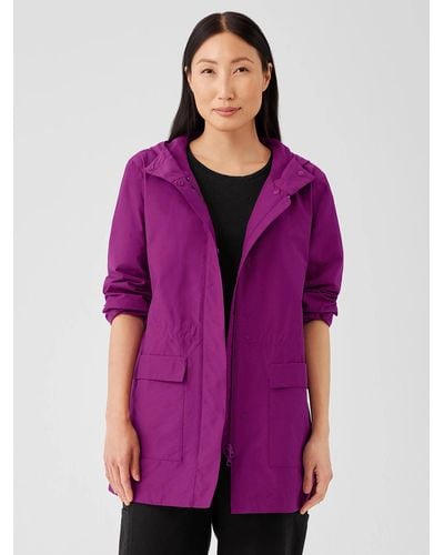 Eileen Fisher Light Cotton Nylon Hooded Coat - Purple