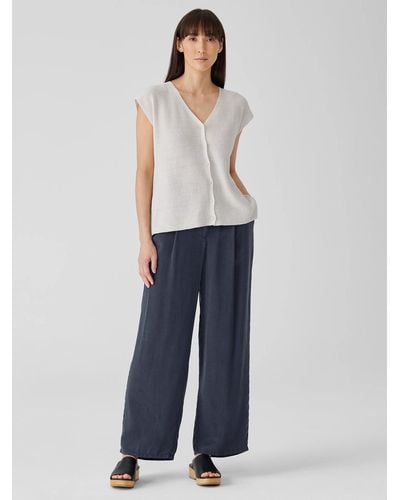 Eileen Fisher Sandwashed Twill Wide Trouser Pant - Blue