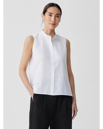 Eileen Fisher Washed Organic Cotton Poplin Sleeveless Shirt - White