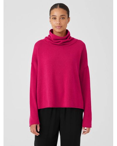 Eileen Fisher Cotton And Recycled Cashmere Turtleneck Box-top - Pink