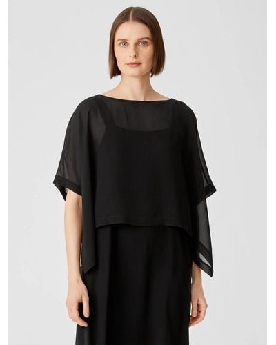 Eileen Fisher Sheer Silk Georgette Poncho - Black