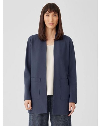 Eileen Fisher Washable Flex Ponte High Collar Jacket - Blue