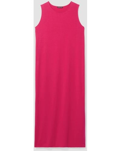 Eileen Fisher Stretch Jersey Knit Round Neck Dress - Pink