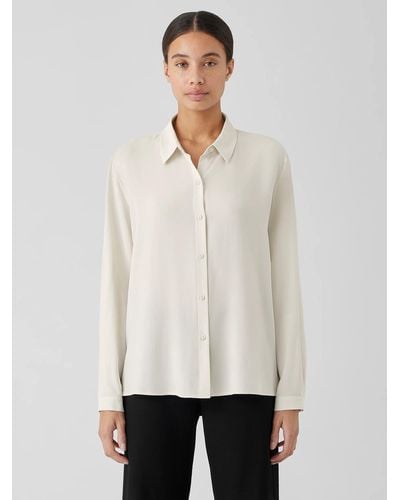 Eileen Fisher Silk Georgette Crepe Classic Collar Shirt - White
