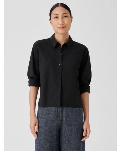 Eileen Fisher Washed Organic Cotton Poplin Classic Collar Short Shirt - Black