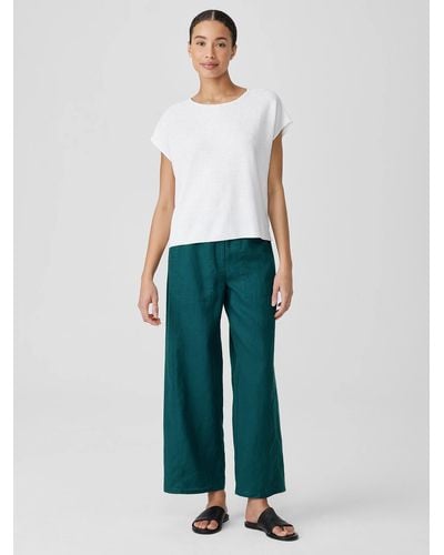 Eileen Fisher Organic Linen Wide Trouser Pant - Blue