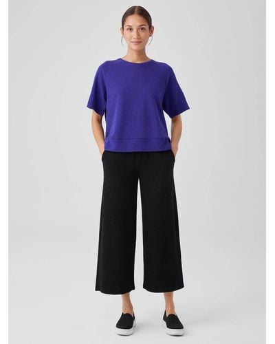 Eileen Fisher Organic Cotton Slubby Rib Knit Wide-leg Pant - Blue